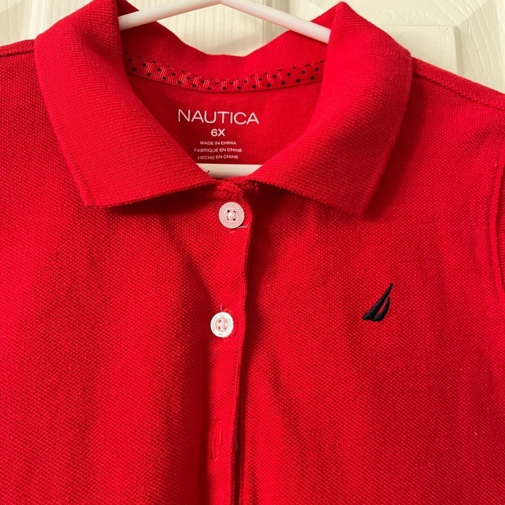 Girls Nautica 6x drop waist polo dress with polka dot ribbon, new without tags - Picture 6 of 9